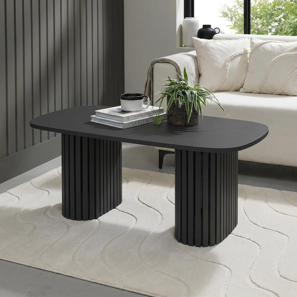 OHS Madison Coffee Table Ribbed Engineered Wood Side End Desk Home Decor