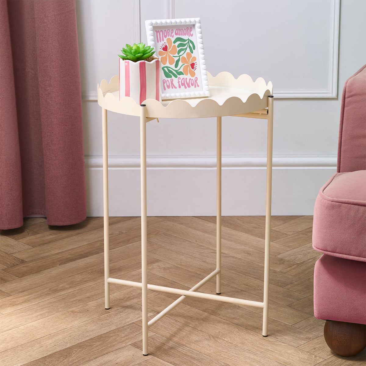 OHS Scallop Edge Side Table Coffee Tables with Metal Frame
