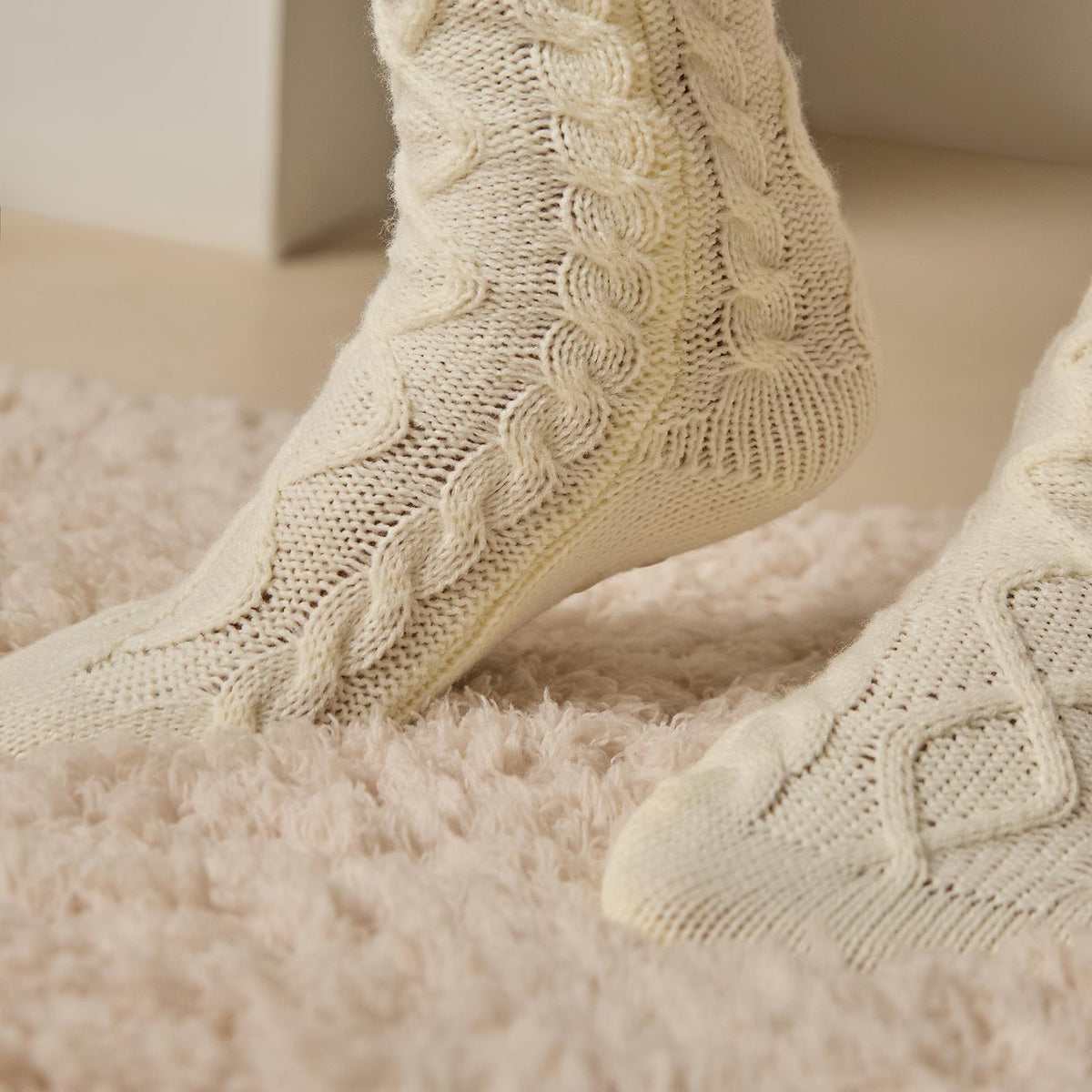 OHS Cable Knit Socks Womens Non Slip Warm Indoor Lounge Sock Slipper