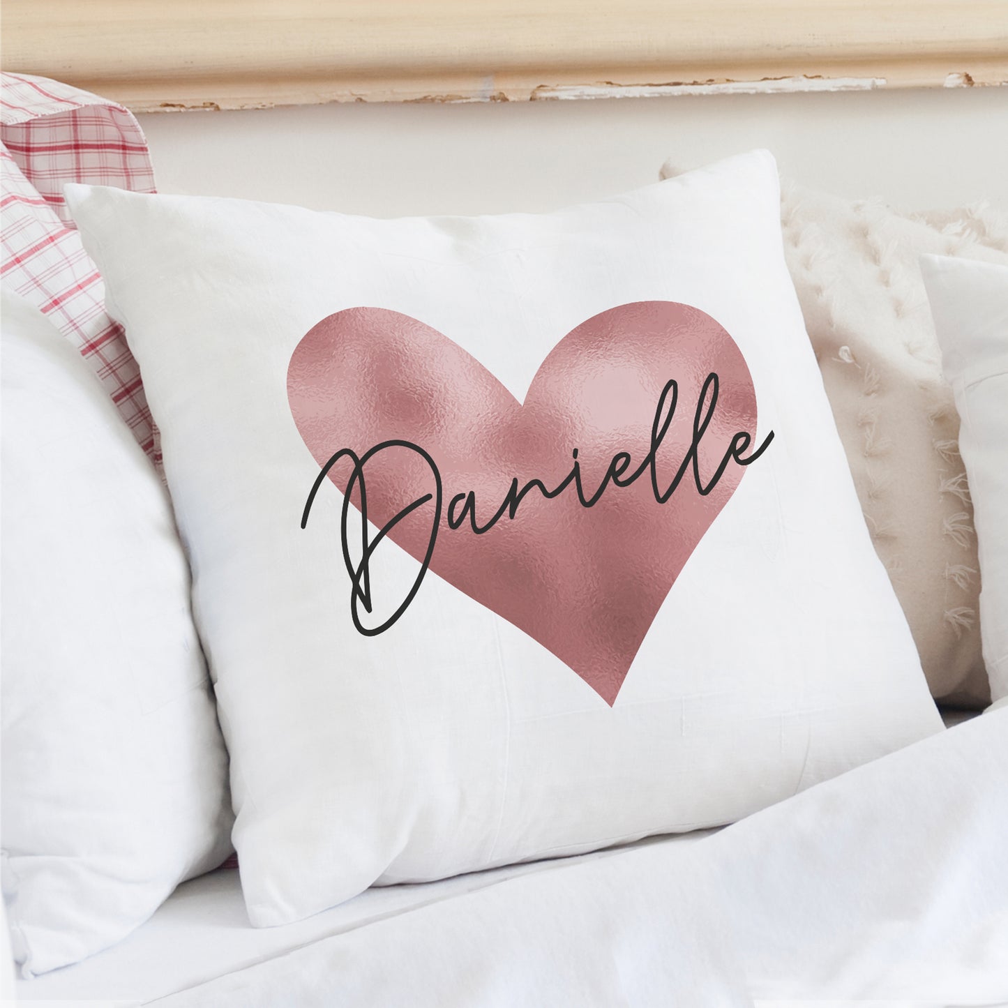 Personalised Name Only Rose Gold Heart Cushion