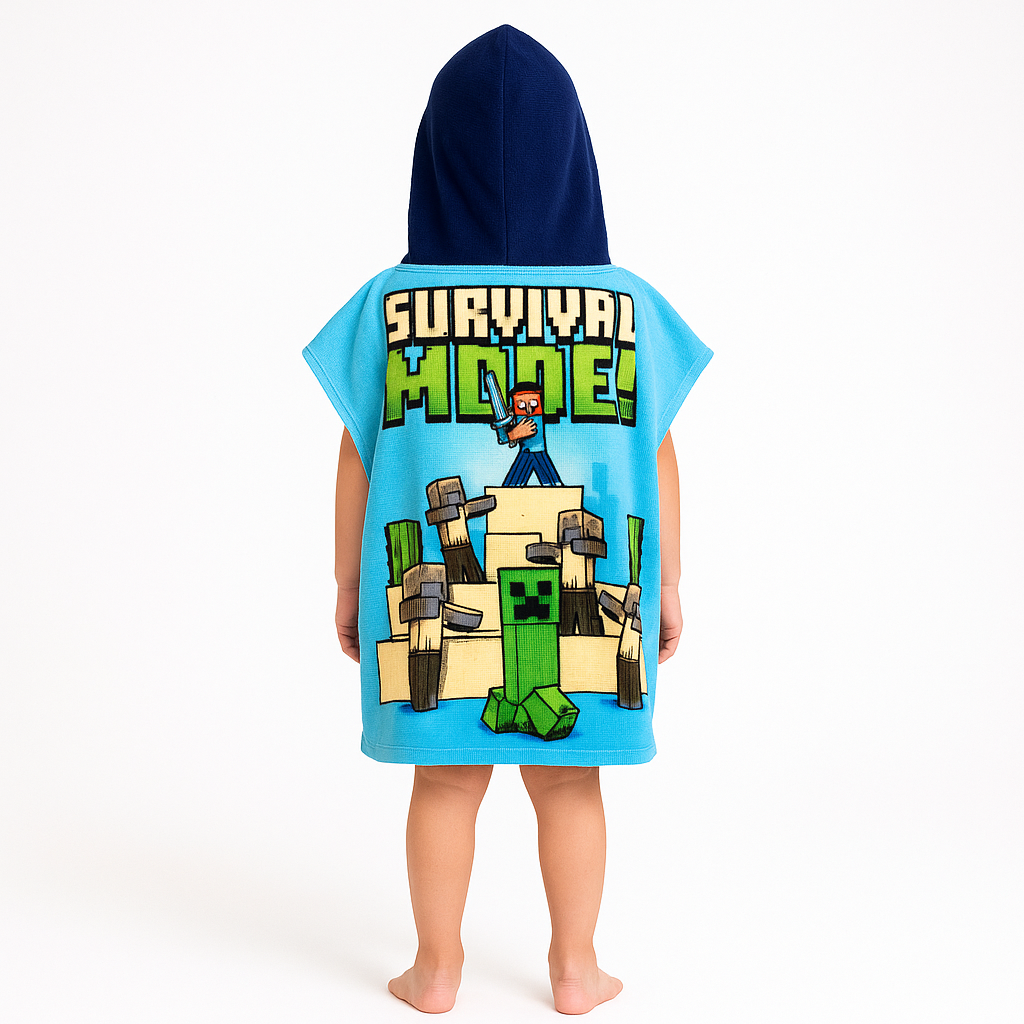 OHS x Minecraft Kids Beach Towel Hooded Poncho Absorbent Quick Dry Microfibre
