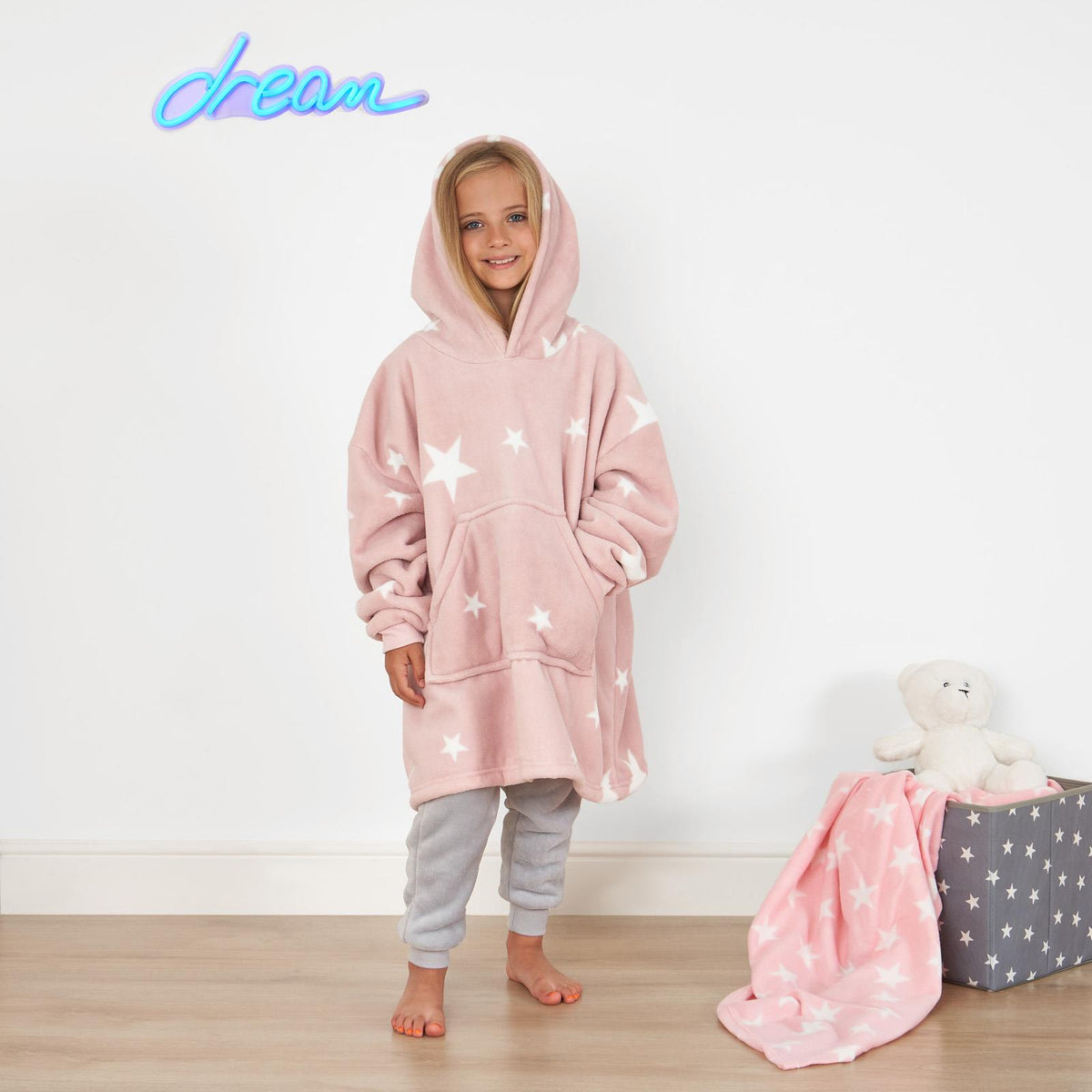 Kids Hoodie Blanket Oversized Sherpa Fleece Jumper Sweatshirt Soft Warm Throw