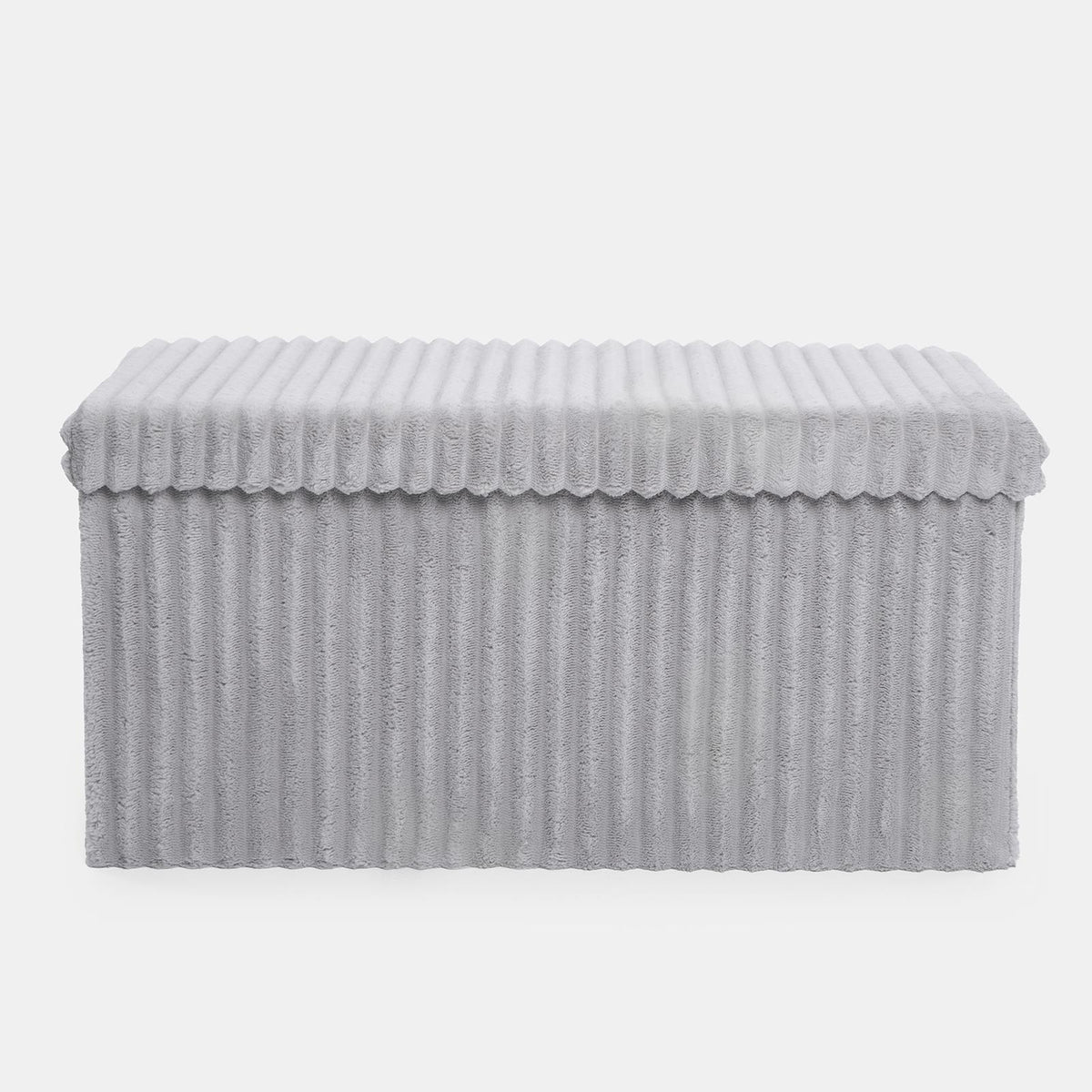 OHS Storage Box Lid Ottoman Folding Ribbed Fleece Footstool Tub Seat