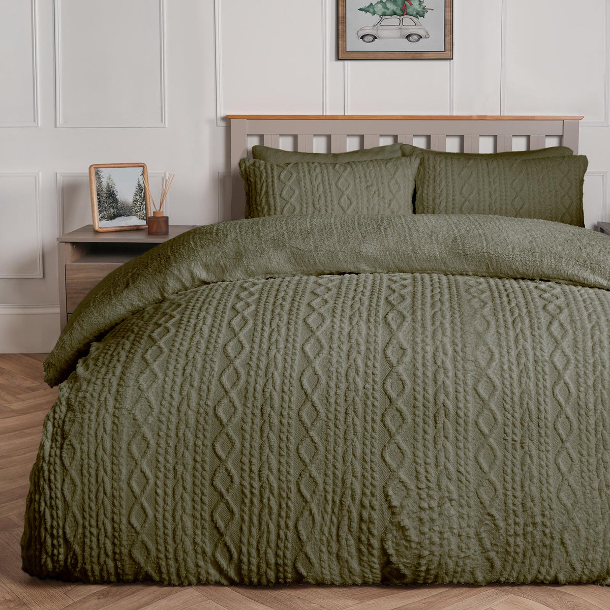 OHS Cable Knit Bedding Set Reversible Fleece Quilt Duvet Cover with Pillowcase
