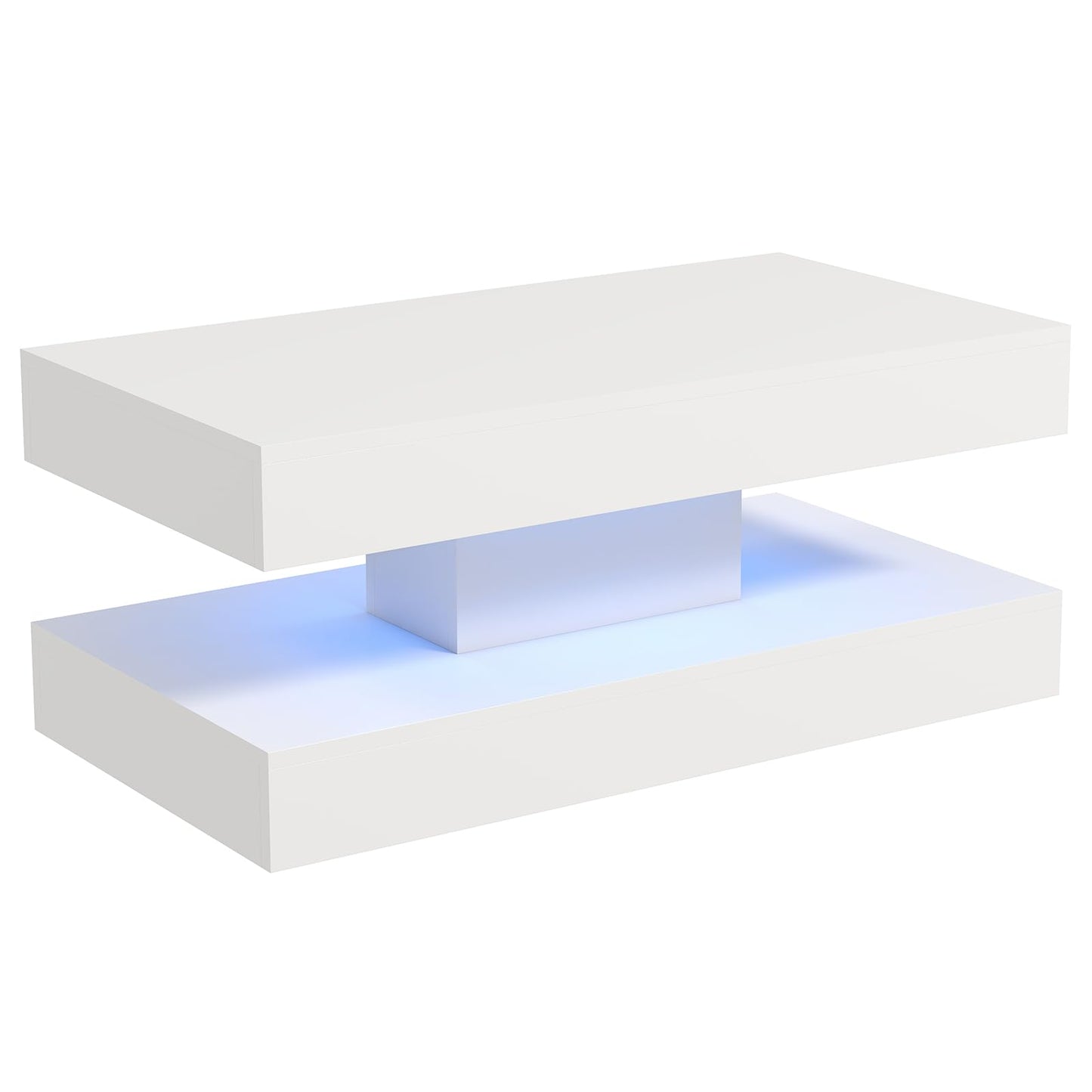 COSVALVE White Marble Coffee Table for Living Room with 24 Colors LED Light, 2 Tier High Gloss Modern Centre Table Rectangle Tea Table for Home, Office Furniture