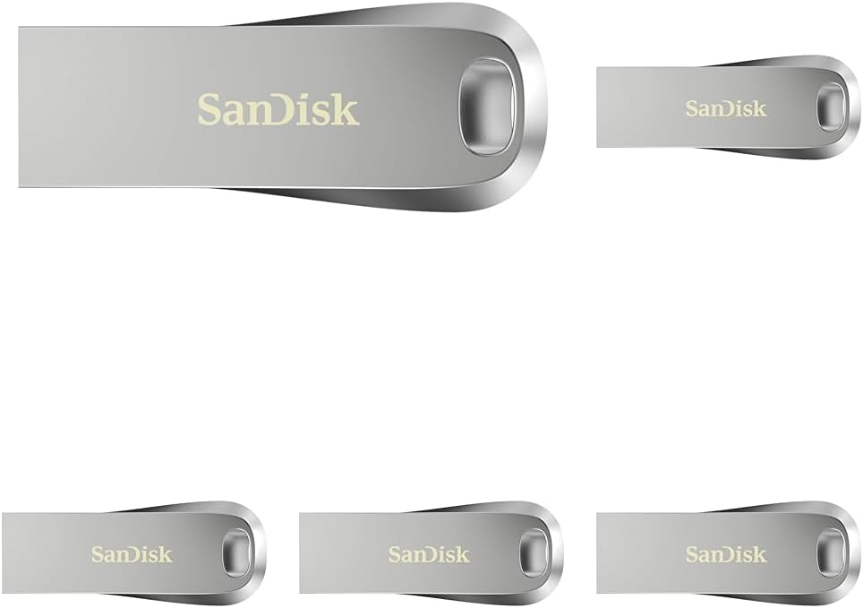 SanDisk Ultra Luxe 128 GB USB Flash Drive USB 3.1 up to 150 MB/s, Silver (Pack of 5)