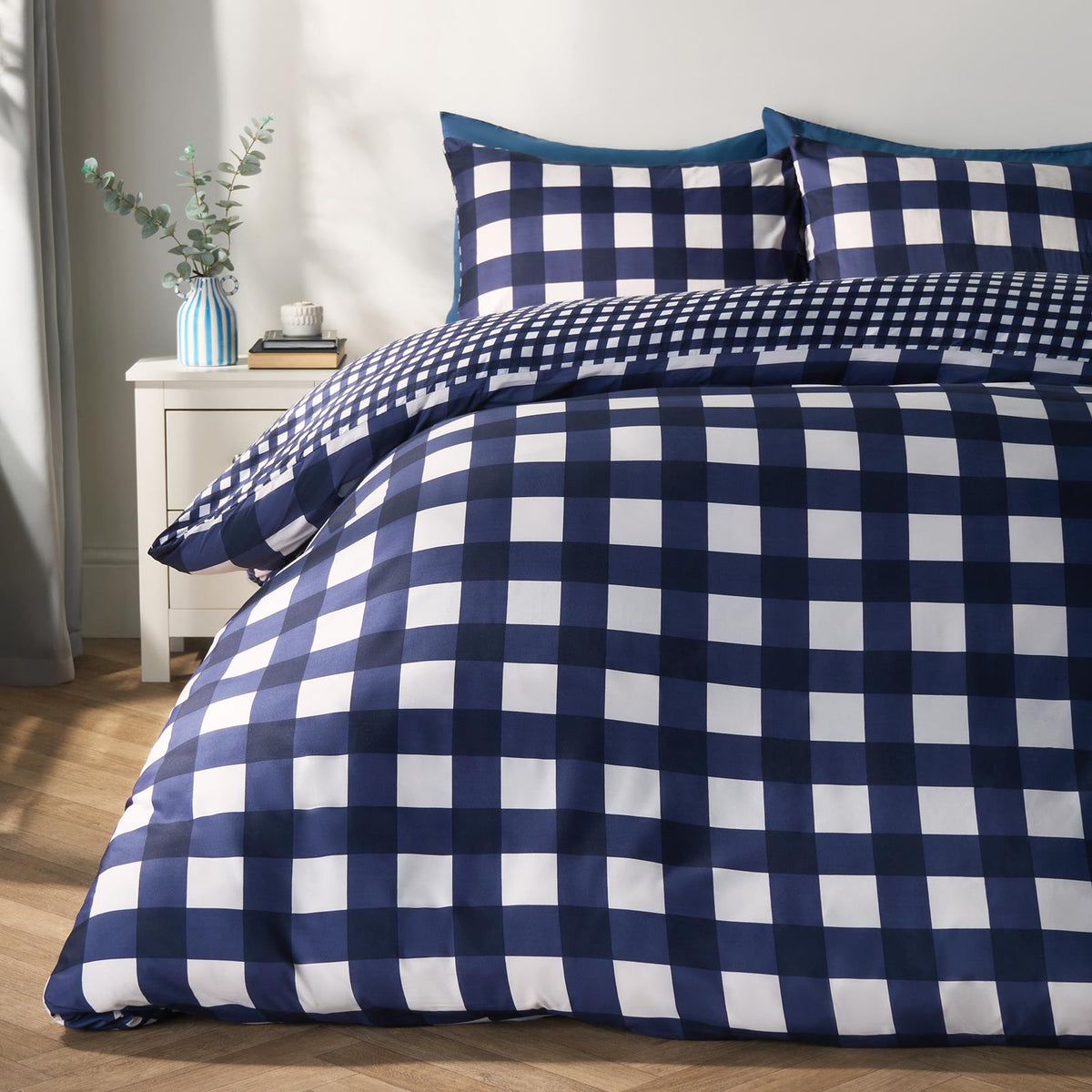 OHS Gingham Duvet Cover Bedding Set Check Quilt Pillowcase Reversible