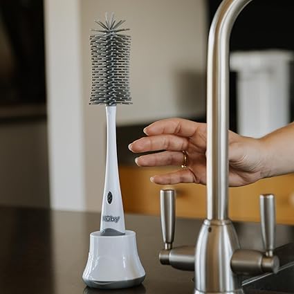 Nuby 2-in-1 Silicone Baby Bottle & Teat Cleaning Brush with Draining Stand