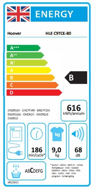 Hoover HLEC8LGB-80 Freestanding Condenser Tumble Dryer, Sensor Dry, 8 kg Load, Black