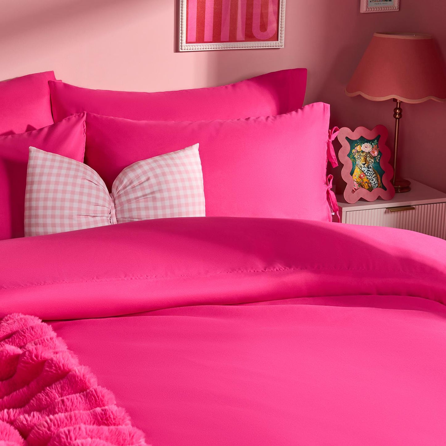 OHS Bow Tie Duvet Cover Plain Dye Soft Cosy Bedding Set with Pillowcase