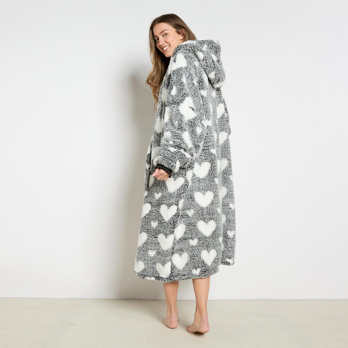 OHS Heart Hoodie Blanket Extra Long Soft Oversized Wearable Plush Warm Throw