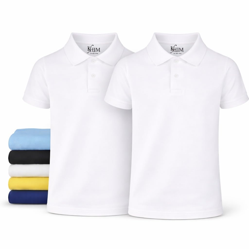 KHIM Unisex Polo Short Sleeve Polycotton Boys Girls School Uniform Plain Half Sleeve Shirts Sports Wear Indoor Outdoor