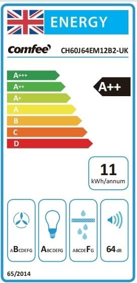 COMFEE' 60cm Angled Cooker Hood, A++, Wall Mounted, Black