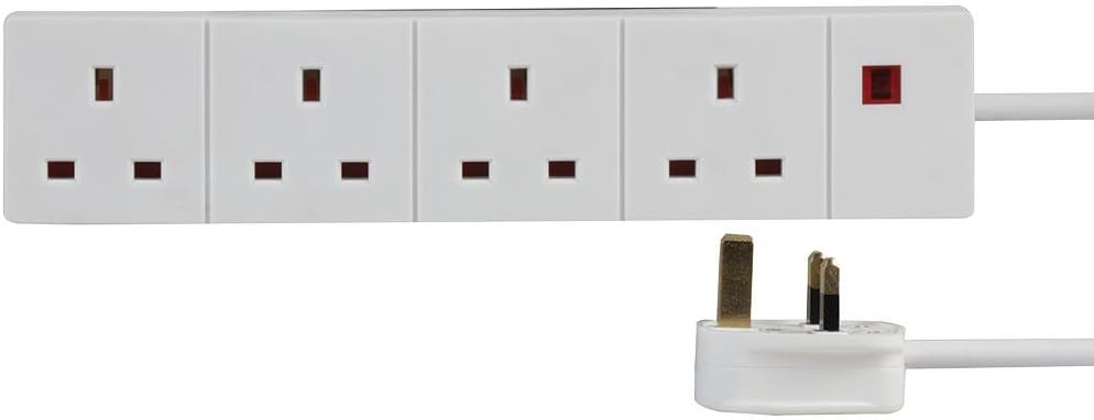 Pro Elec 3 m 4 Socket Neon On Light Extension Lead - White