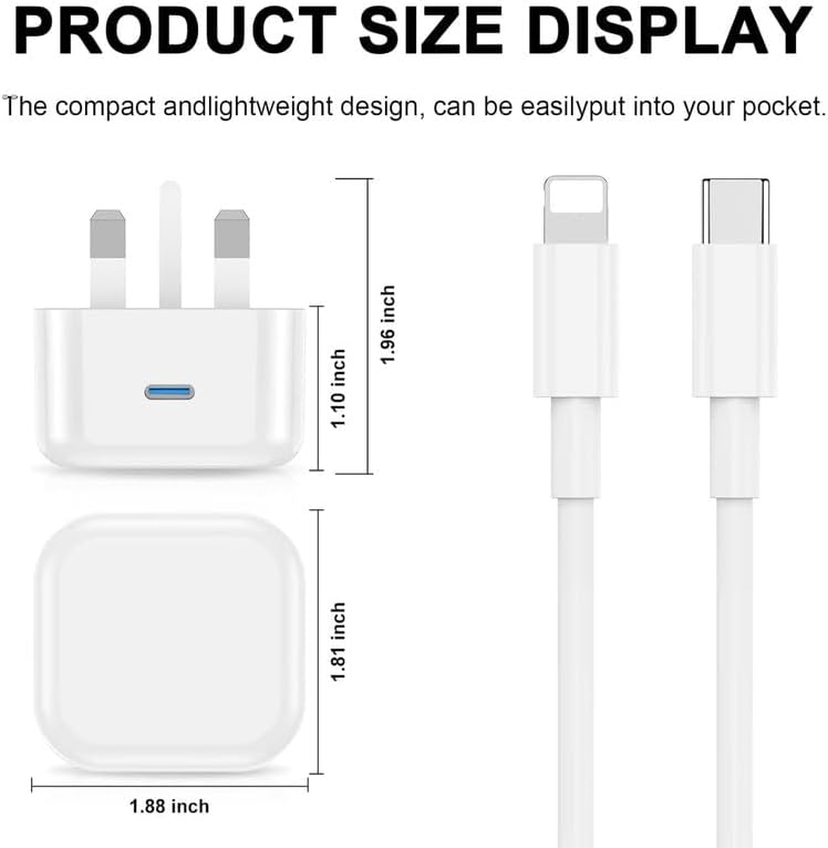 iPad Charger,2Pack USB C to Lightning Fast Charging Cable and Plug 25W Charge for New Apple i Pad Pro 9.7 10.5 12.9 inch 2nd Generation/Air 3rd/Mini 4 5th Gen/Pad 5th 6th 7th 8th 9th 2021/iPhone 14 13
