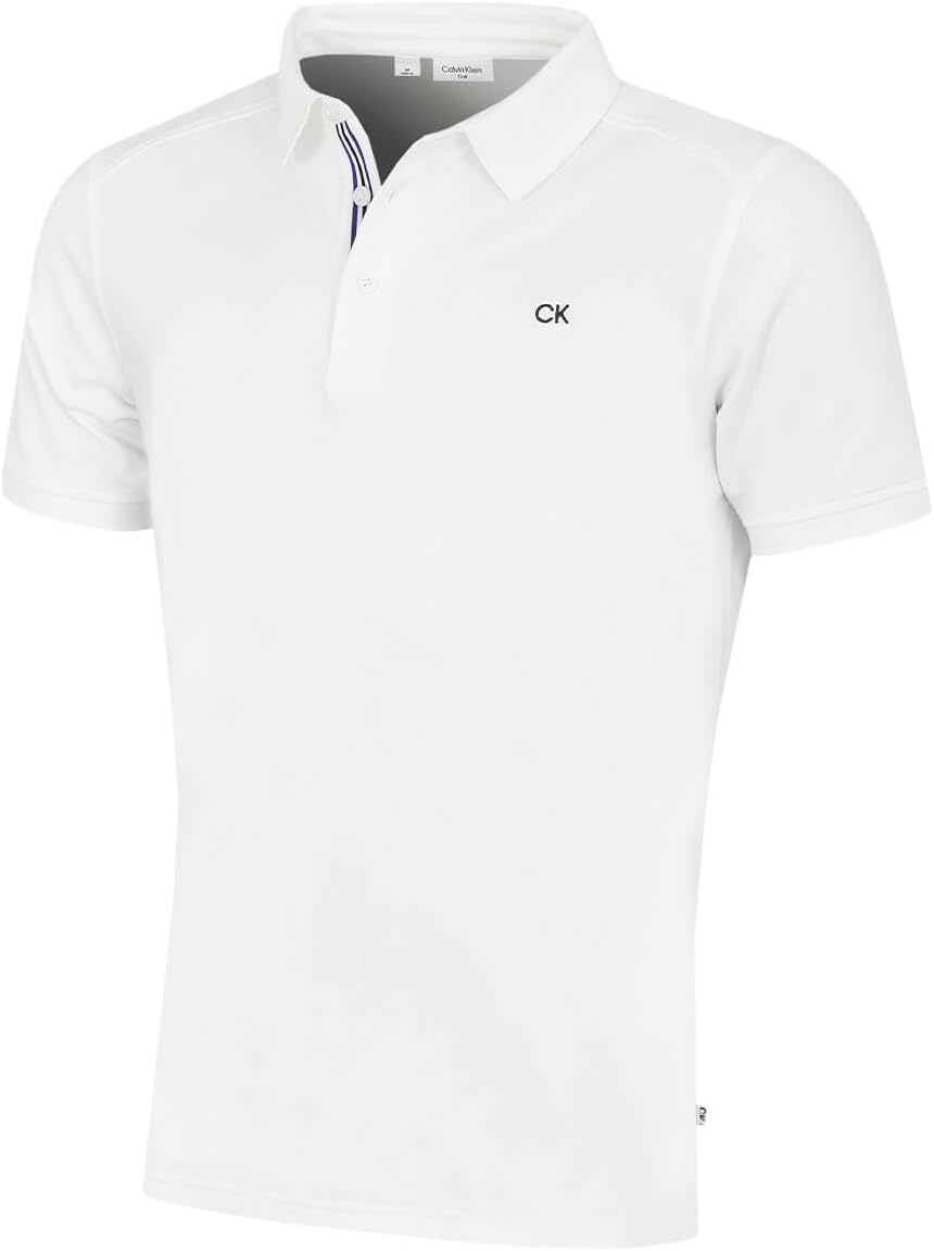 Calvin Klein Mens 2026 Campus 3 Button Ribbed Collar Golf Polo Shirt