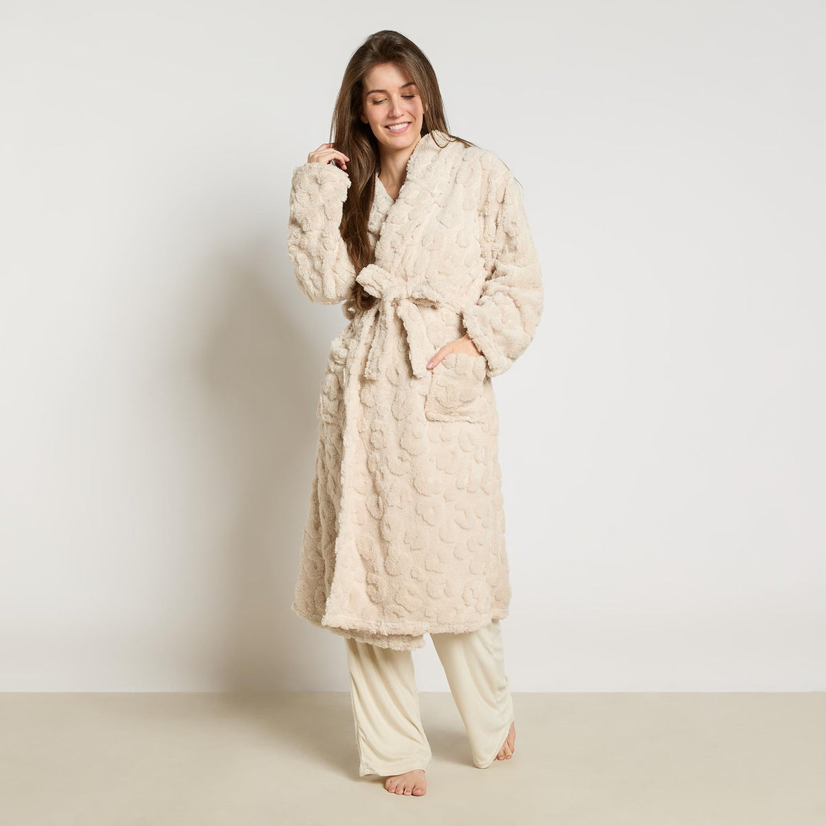 OHS Tufted Dressing Gown Soft Fleece Robe Thermal Bathrobe Hooded Loungewear