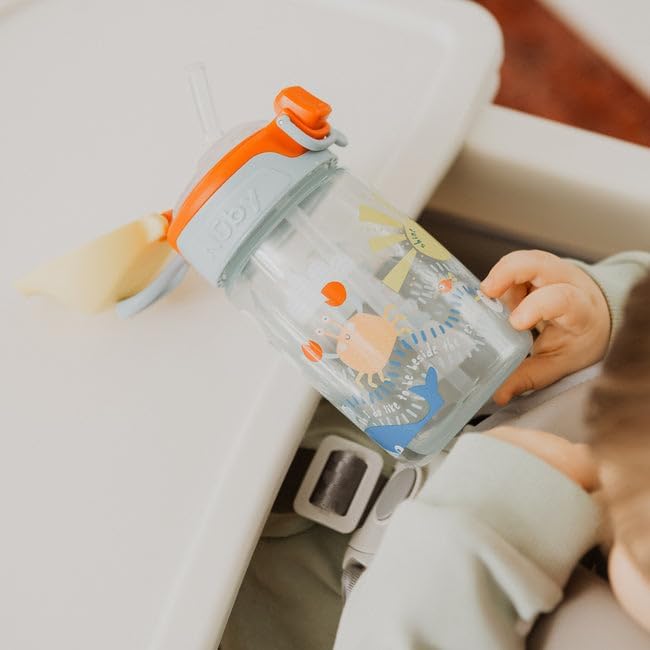 Nuby Super Straw Water Bottle - No Spill Active Toddler Sippy Cup | 360ml / 12oz | Carry Handle | Dishwasher Safe | Suitable Beaker for 12 Months Plus (Sunshine)