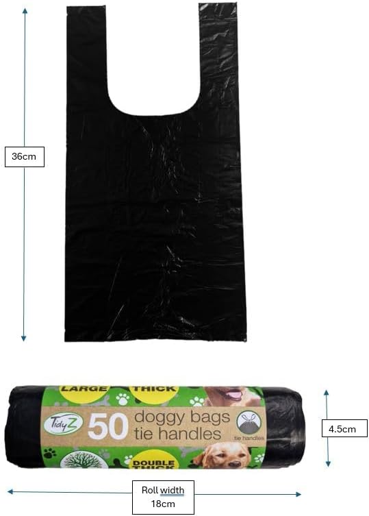500 TidyZ Dog Poo Bags. Made from 100% Recycled Plastic. Extra Strong, 30 × 36 cm Extra Large Pet Waste Bags. Tie Handles. On a Roll. Unscented. Leakproof. 10 rolls of 50