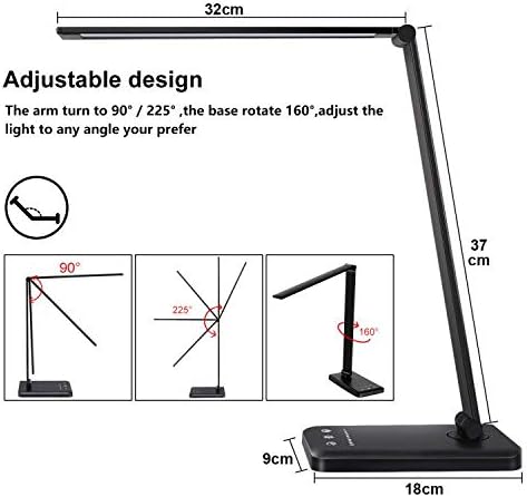 SLATOR Desk lamp,Eye-caring Aluminium Dimmable Bedside lamp with USB Charging Port, 5 Light Modes x 10 Brightness Levels,Touch Control, for Home,Office,Bedroom,Reading,Work,Study, 5V, 1.2A