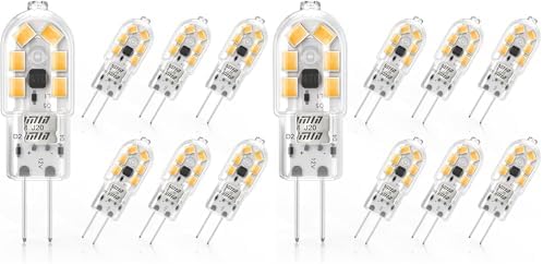 2W G4 LED Bulbs Warm White 3000K, Replacement 20W Halogen Bulb, Non Flicker AC/DC 12V Energy Saving G4 LED Capsule Light Bulbs, Non-Dimmable, 10 Pack