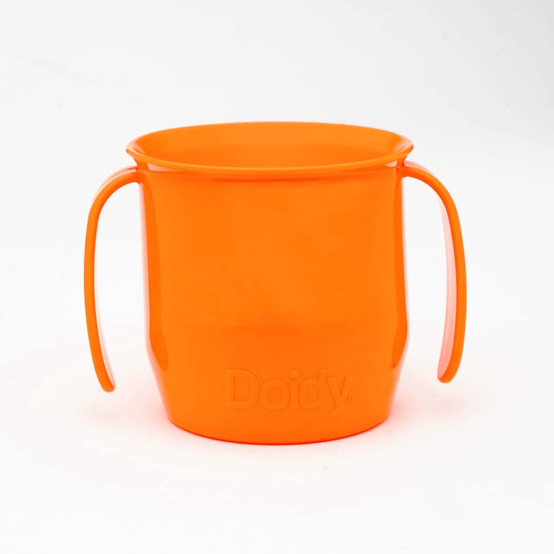 Doidy Cup, Open Cup for Training Baby 6 Months-3 Years, 200ml, Slanted Weaning Cup with Handles for Learning to Drink, BPA Free, 2 Pack (Orange)