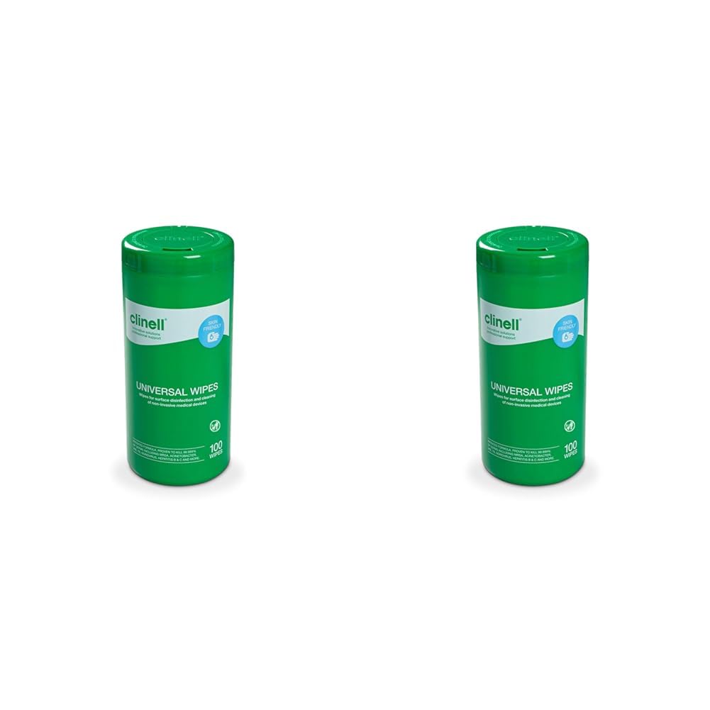 Clinell Universal Cleaning and Disinfectant Wipes for Surfaces - Tub of 100 Wipes - Multi Purpose, Kills 99.99% of Germs, Quick Action - 275mm x 190mm - Neutral Scent