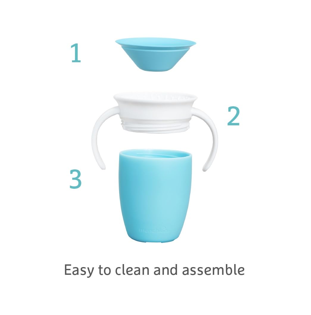 Munchkin Miracle 360 Sippy Cup | Trainer Toddler BPA Free Baby & Toddler Cups w.Handles | Non Spill | Dishwasher Safe Baby | Leakproof | 6+ Months| 7oz/207ml | 2 Pack | Blue/Green