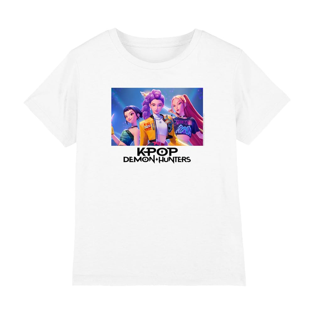 Kpop Demon Hunters Unisex Kids K-pop Demon Hunters - Heroic Huntrix Huntr/X Kids T Shirt, White T-Shirt (Pack of 1)