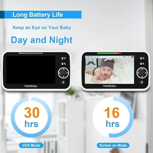 HelloBaby HB6550 Baby Monitor with Camera and Night Vision, 5" Split Screen