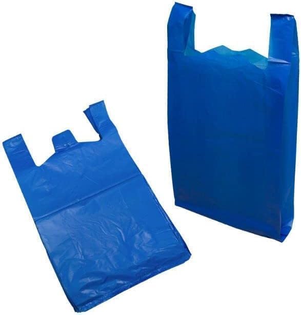 Blue Large Plastic Carrier Bags - Heavy Duty Vest Style - 11 x 17 x 21 Inches - Pack of 100