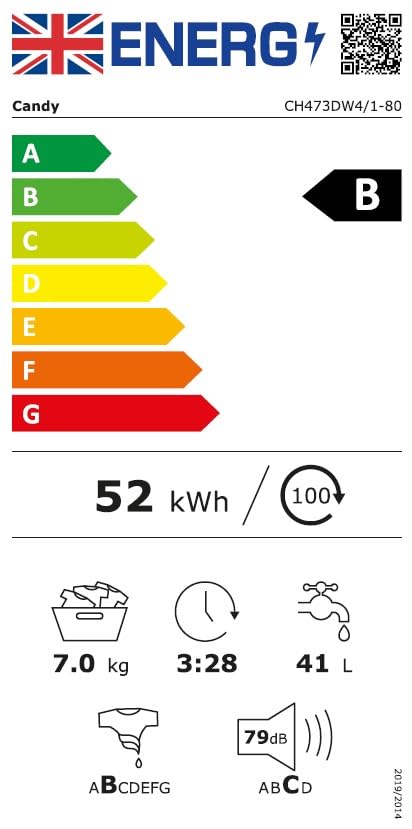 Candy Smart CS 14102DWBB4/80 10kg Washing Machine, B Rated, Black