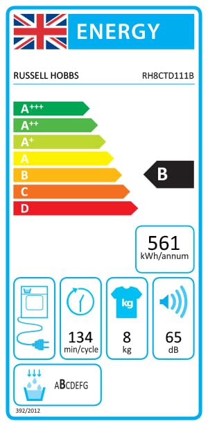 Russell Hobbs Freestanding Condenser Dryer Electric Tumble Dryer 15 Programmes 8kg Capacity 3 Heat Settings LED Display DelayStart Anti-Crease Child Lock Black Clothes Dryer RH8CTD111B