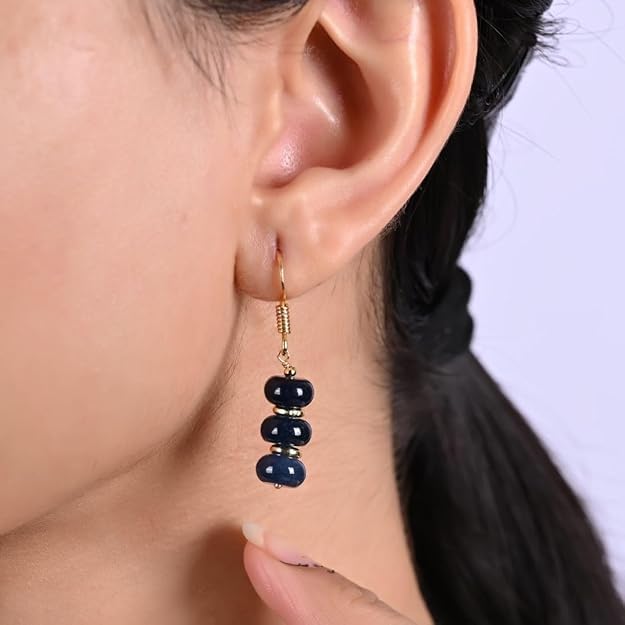 Gempires Natural Gemstone Rondelle Bead Earrings for Women | 8mm Beaded Drop Dangle Earrings | Gold Plated Hypoallergenic Hook Jewelry | Handmade Lightweight Crystal Earrings