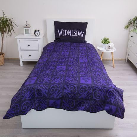 Jerry Fabrics Wednesday “Color” 100% Cotton Bedding Set – Duvet Cover 140x200 cm + Pillowcase 50x70 cm | Official Licensed Wednesday Design | Soft & Breathable Cotton Bedlinen Ideal for Kids & Teens