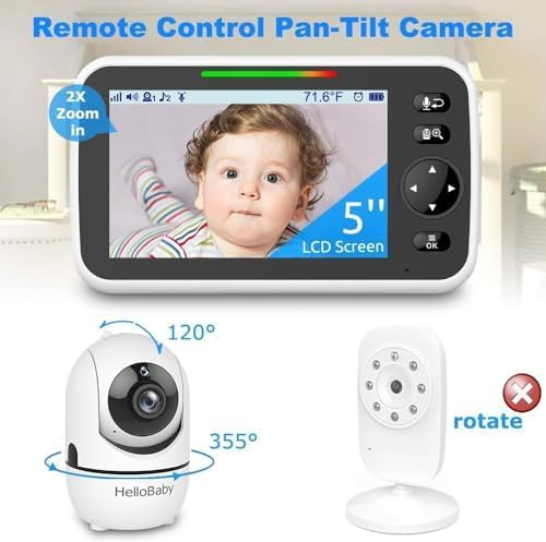 HelloBaby HB6550 Baby Monitor with Camera and Night Vision, 5" Split Screen