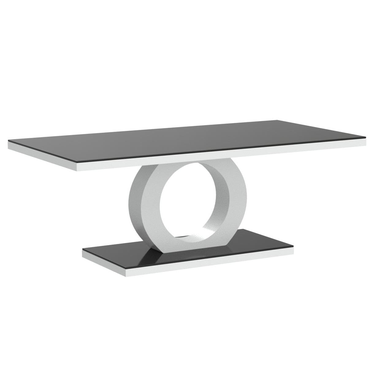 Furniturebox UK Giovani Black & White Glass Coffee Table - Modern & Elegant Gloss Coffee Table With Central Halo - Suitable for Living Room (Black & White)