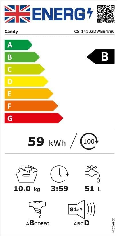 Candy Smart CS 14102DWBB4/80 10kg Washing Machine, B Rated, Black