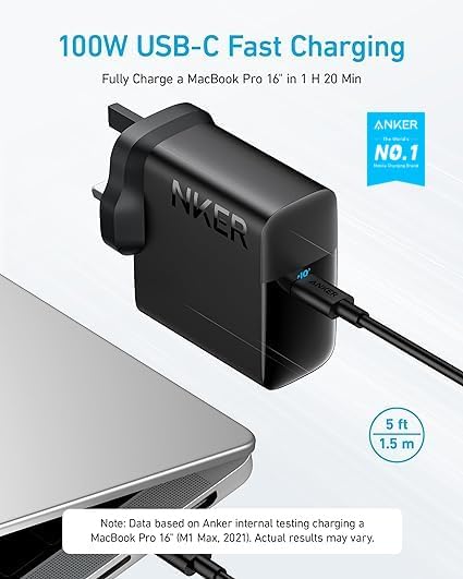 Anker 100W USB C Charger, Fast Compact and Foldable (USB-C Cable Included)