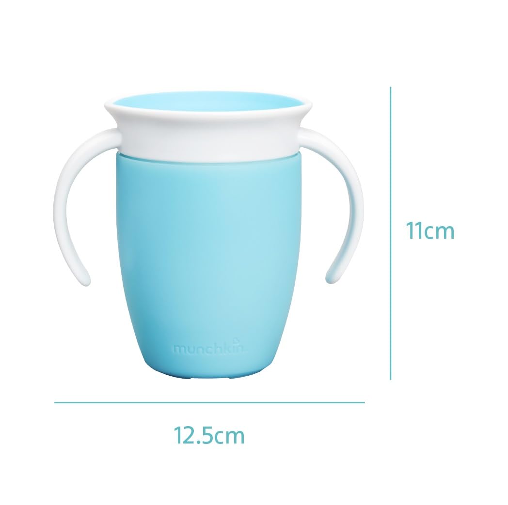 Munchkin Miracle 360 Sippy Cup | Trainer Toddler BPA Free Baby & Toddler Cups w.Handles | Non Spill | Dishwasher Safe Baby | Leakproof | 6+ Months| 7oz/207ml | 2 Pack | Blue/Green