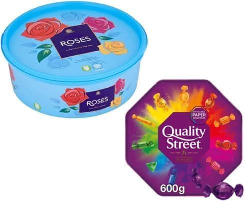 Chocolate Tubs ASSORTED PACK 1 EACH Of Roses 550g, Quality Street 550g Sharing Tub Perfect For Christmas
