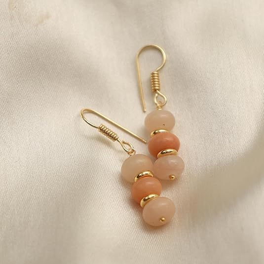 Gempires Natural Gemstone Rondelle Bead Earrings for Women | 8mm Beaded Drop Dangle Earrings | Gold Plated Hypoallergenic Hook Jewelry | Handmade Lightweight Crystal Earrings