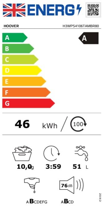 Hoover H-WASH 350 9kg Freestanding Washing Machine, 1400 RPM, A Rated, ECO-Power Inverter Motor, hOn App, 60 Programmes, Eco Doser, Power Care System, White, 60x53x85 cm - H3WPS496TAMB6-80