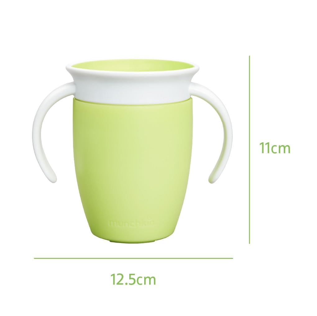 Munchkin Miracle 360 Sippy Cup | Trainer Toddler BPA Free Baby & Toddler Cups w.Handles | Non Spill | Dishwasher Safe Baby | Leakproof | 6+ Months| 7oz/207ml | 2 Pack | Blue/Green