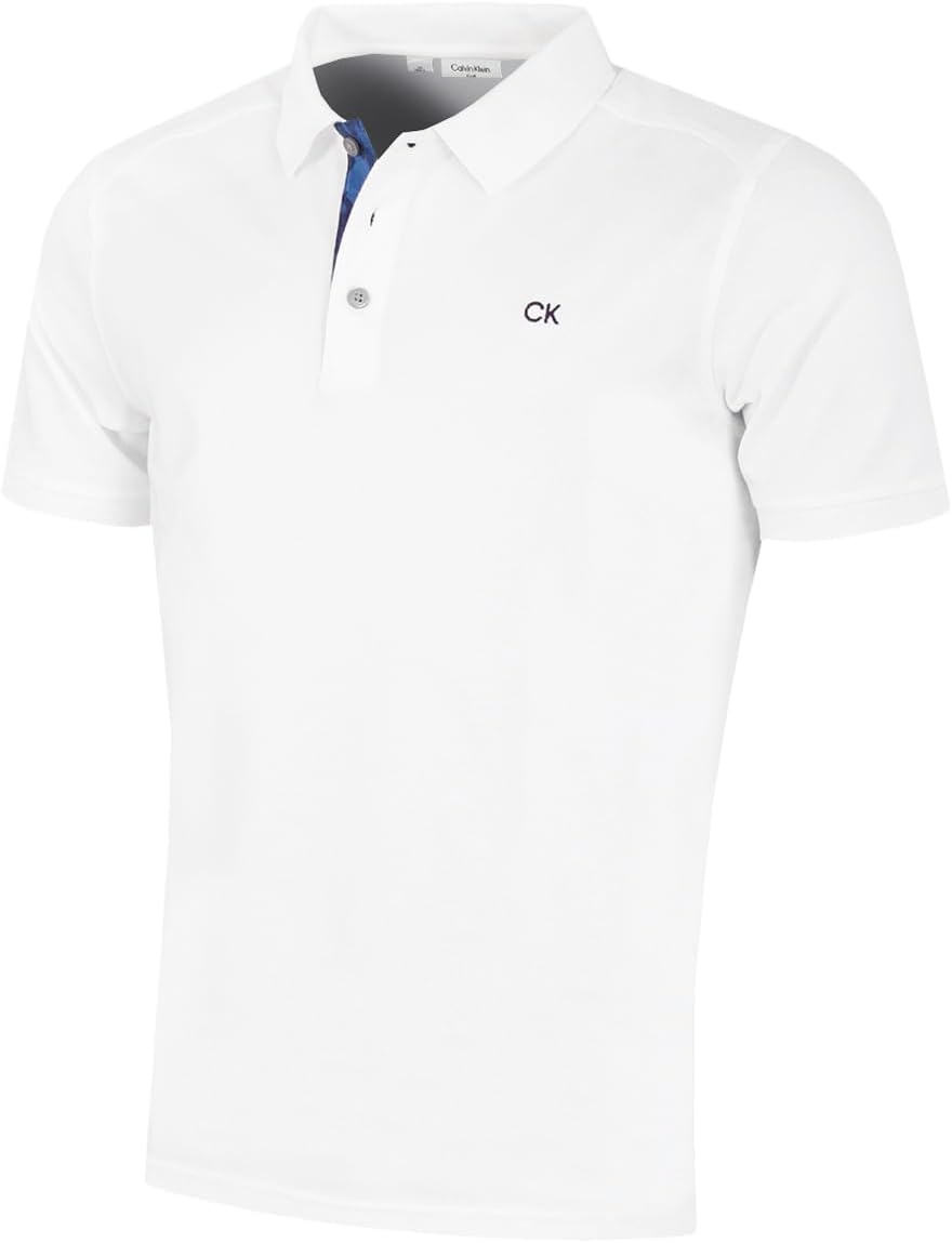 Calvin Klein Mens 2026 Campus 3 Button Ribbed Collar Golf Polo Shirt
