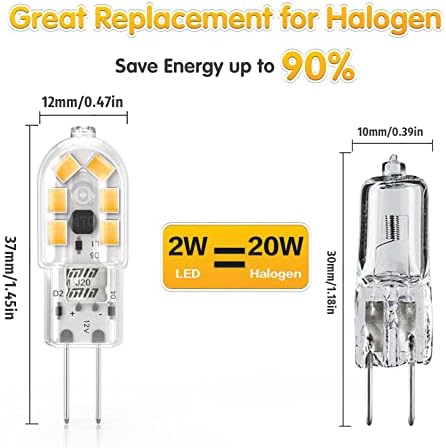 2W G4 LED Bulbs Warm White 3000K, Replacement 20W Halogen Bulb, Non Flicker AC/DC 12V Energy Saving G4 LED Capsule Light Bulbs, Non-Dimmable, 10 Pack