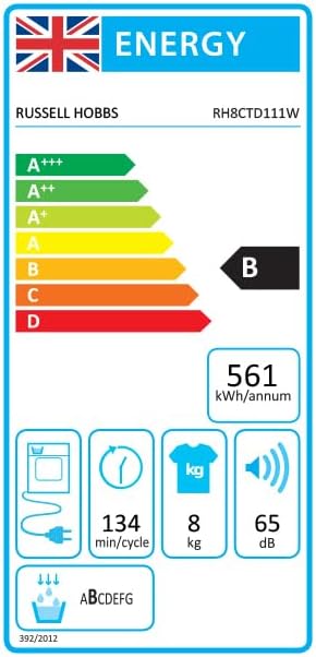 Russell Hobbs Freestanding Condenser Dryer Electric Tumble Dryer 15 Programmes 8kg Capacity 3 Heat Settings LED Display DelayStart Anti-Crease Child Lock Black Clothes Dryer RH8CTD111B