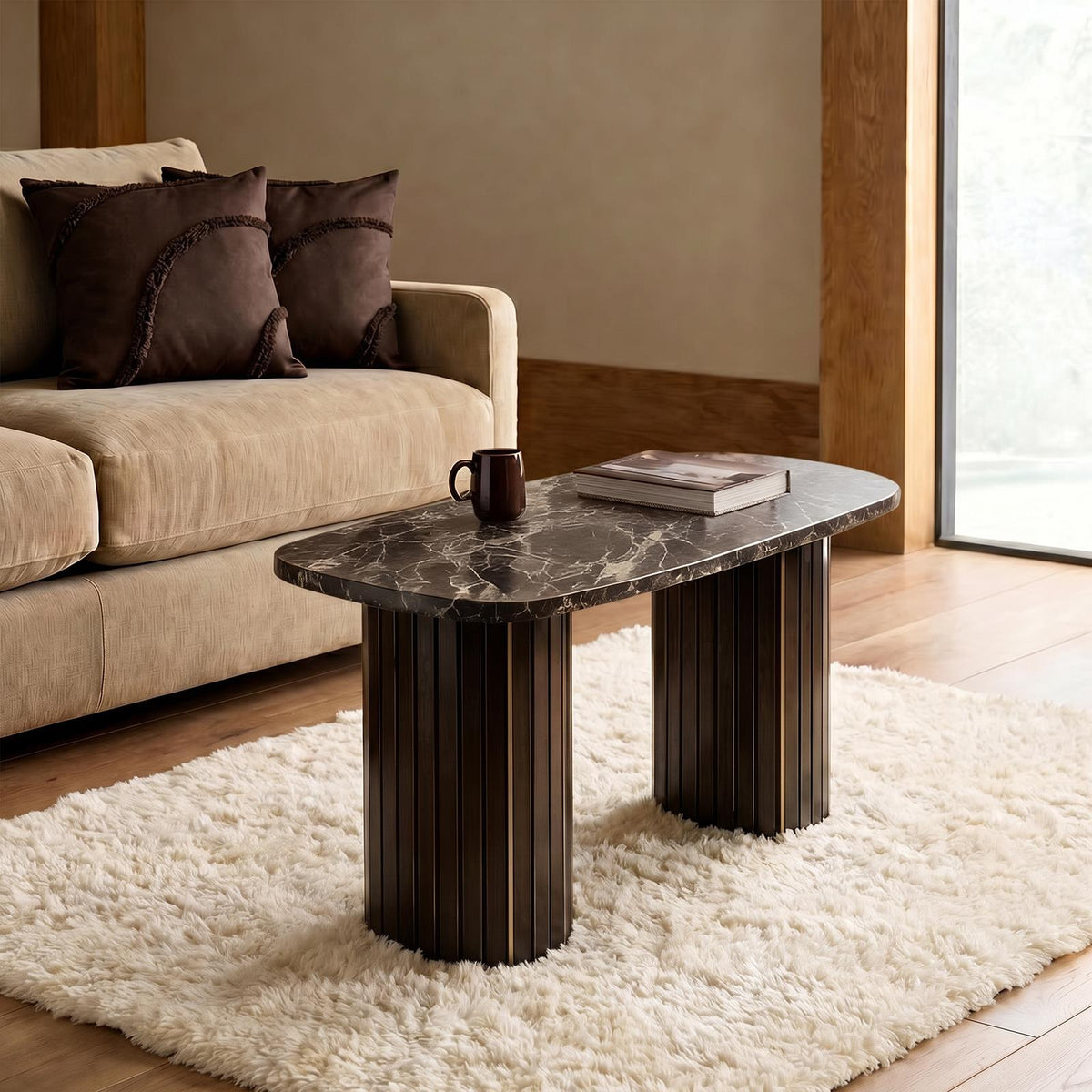 OHS Madison Coffee Table Ribbed Engineered Wood Side End Desk Home Decor