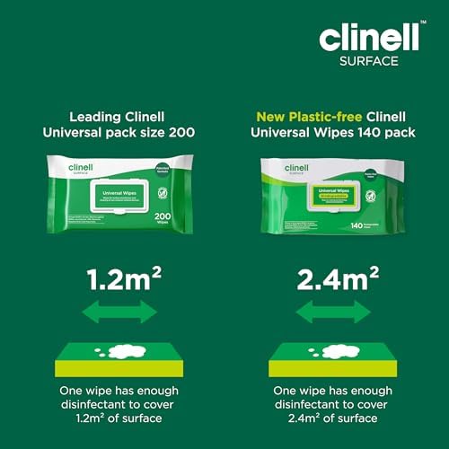 Clinell Universal Cleaning and Disinfectant Wipes - Pack of 6, 1200 Wipes - Multi Surface, Kills 99.99% of Germs, Quick Action, Green, Pleasant Fragrance