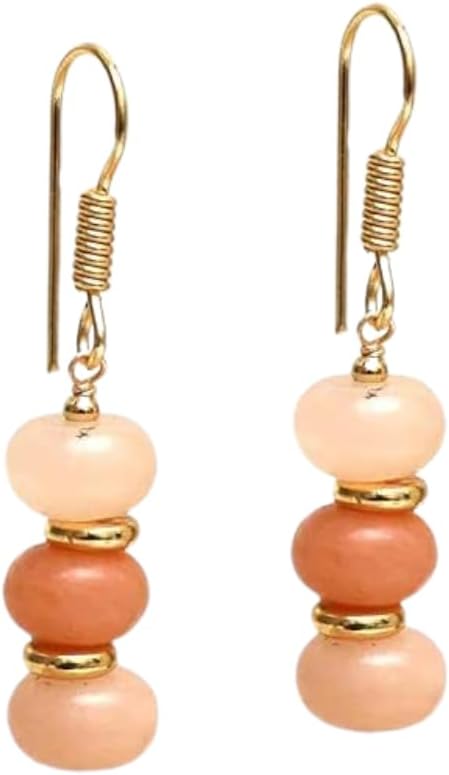 Gempires Natural Gemstone Rondelle Bead Earrings for Women | 8mm Beaded Drop Dangle Earrings | Gold Plated Hypoallergenic Hook Jewelry | Handmade Lightweight Crystal Earrings